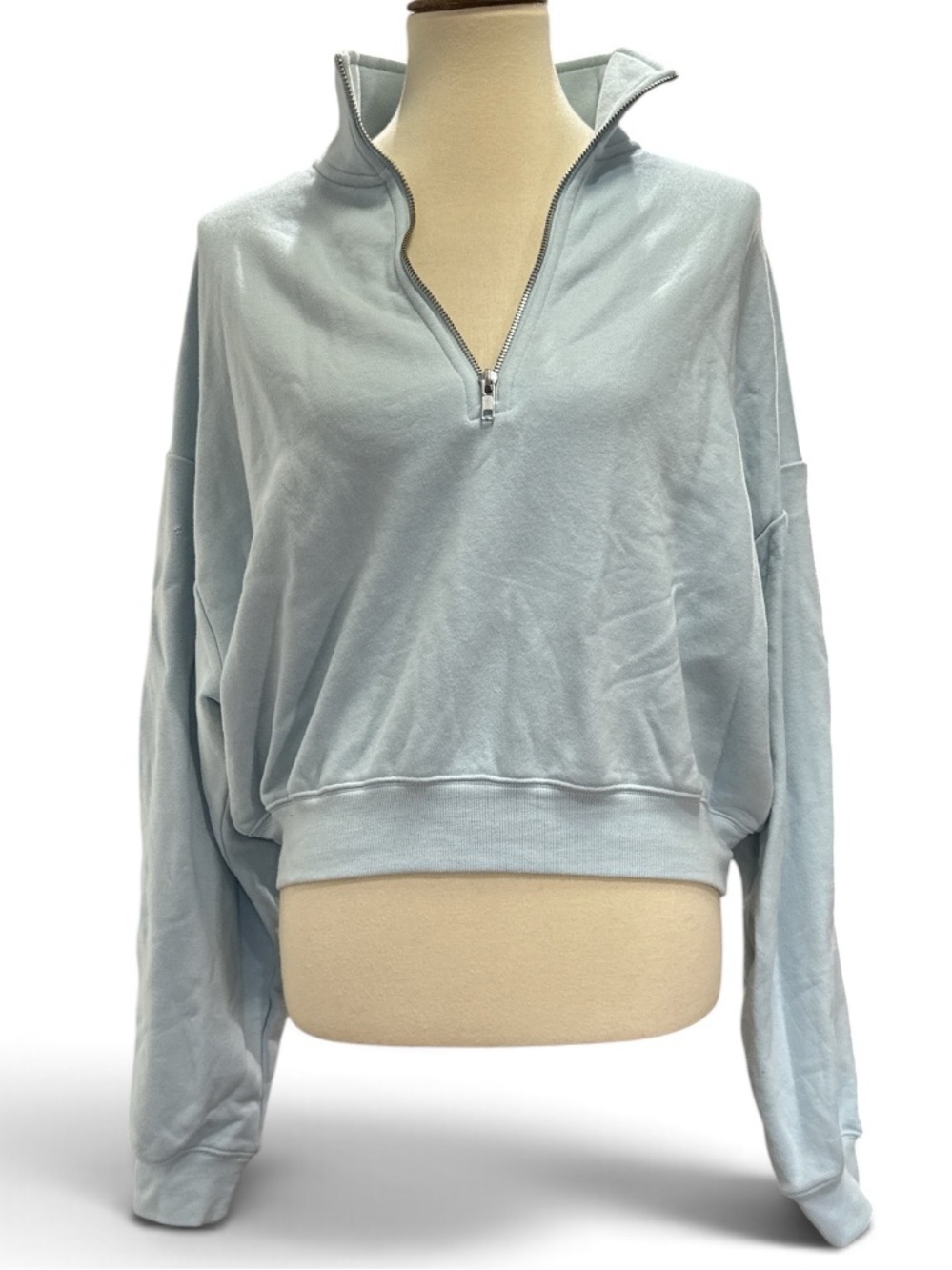 SKIMS Pale Blue Half-Zip Cropped Sweatshirt #790